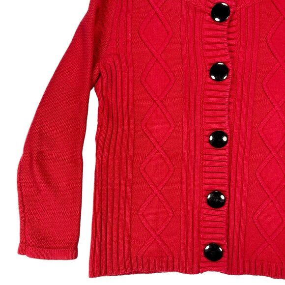 Karen Scott Cardigan Sweater Womens S Red Chunky Cable Knit Granny Cozy Academia - Picture 4 of 16
